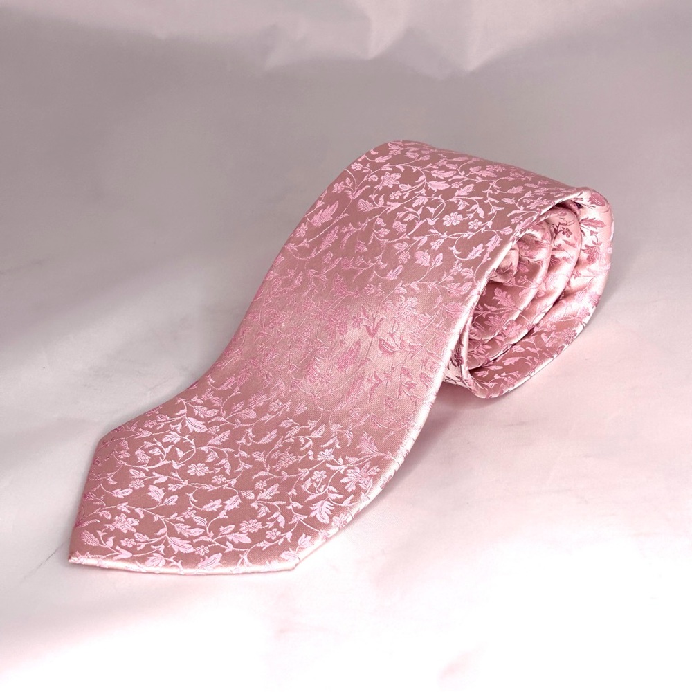 Pink on Baby Pink Floral Patterned Silk Tie